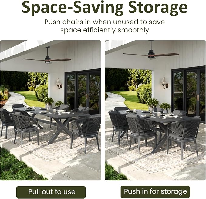 LayinSun 11 Piece Outdoor Dining Table Set, Aluminum Modern Rectangular Dining Table and All-Weather Wicker Chairs Set for Patio Deck Indoor Decor Kitchen