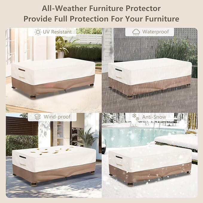 Outdoor Coffee Table Cover Waterproof, Heavy Duty Patio Rectangular Side Table Covers, 36W x 24D x 16H Inches Outdoor Tables Cover (Beige)