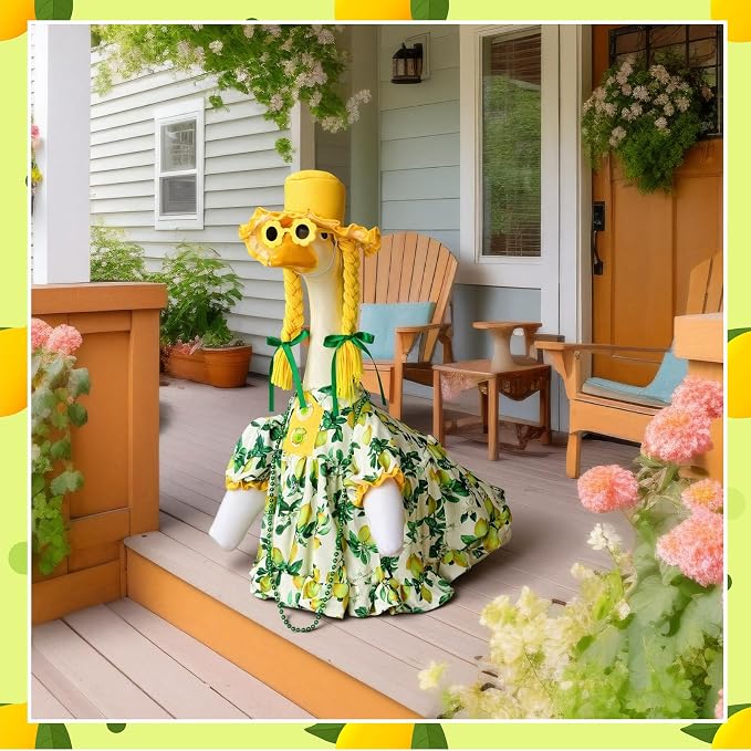 Suzile Porch Goose Outfit for 23''H Cement Statue Cute Lemons Goose Clothes Skirt Costume with Flower Sunglasses for Spring Outdoor Summer Yard Lawn Patio Decor