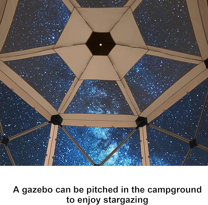 COBIZI 12x12 FT Pop Up Canopy Stargazing Tent, Gazebos On Clearance with Removable Roof, Screened in Gazebo, Screen Tents Portable carpas para Patio for Outdoor Camping,Backyard, Garden, Khaki(Pro)