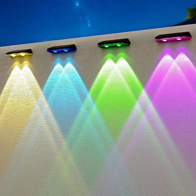 Solar Fence Lights Outdoor Waterproof LED, 13 Lighting Modes, Solar Outdoor Lights Dual Installation IP65 Energy Saving Solar Garden Lights, for Backyard Railings Steps Patio Walls (12)