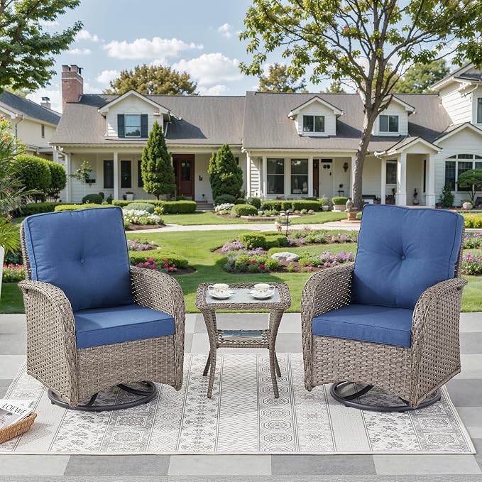 3 Pieces Patio Bistro Set Outdoor Swivel Rocker Patio Chairs with Side Table Patio Furniture for Deck Porch Garden Balcony Poolside