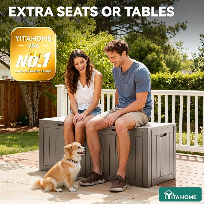 YITAHOME 30 Gallon Deck Box Outdoor Storage Box, Waterproof Resin Package Delivery and Storage Box with Lockable Lid for Patio Furniture Cushions, Pool Accessories, Garden Tools, Brown