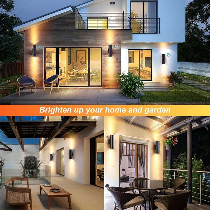 DAKAFUL Dusk to Dawn Outdoor Lighting Sensor Wall Lights 2Pack, 12W 2700K Integrated LED Cylinder Up Down Lights Outdoor, IP65 Waterproof Aluminum Wall Sconce Exterior Wall Light for Porch Patio etc.