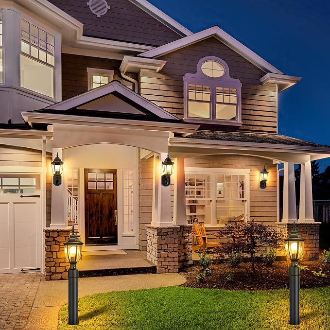 Lamomo Outdoor Post Lights, 2 Packs Dusk to Dawn Lamp Post Light Fixture, Waterproof Aluminum Lamp Posts Outdoor Lighting Pole Lantern for Yard Patio Pathway Garden