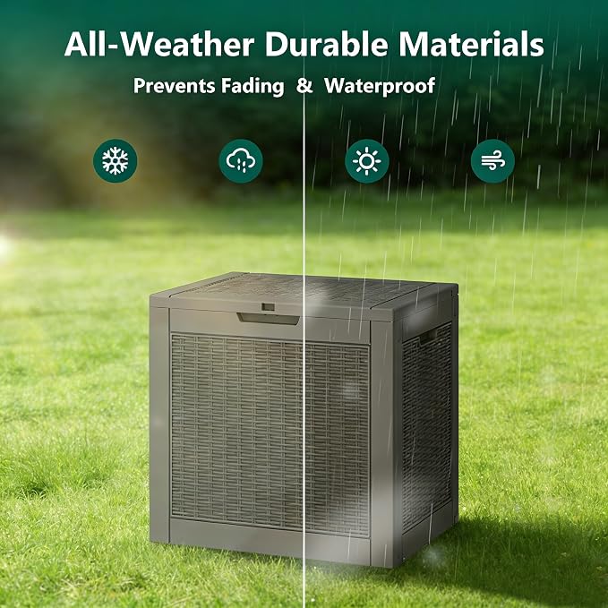 31 Gallon Outdoor Storage Box, Waterproof Resin Deck Box with Lockable Lid – Storage Cabinet for Patio Furniture, Pool Supplies, Garden Tools – Indoor & Outdoor Use (2Box,a set)