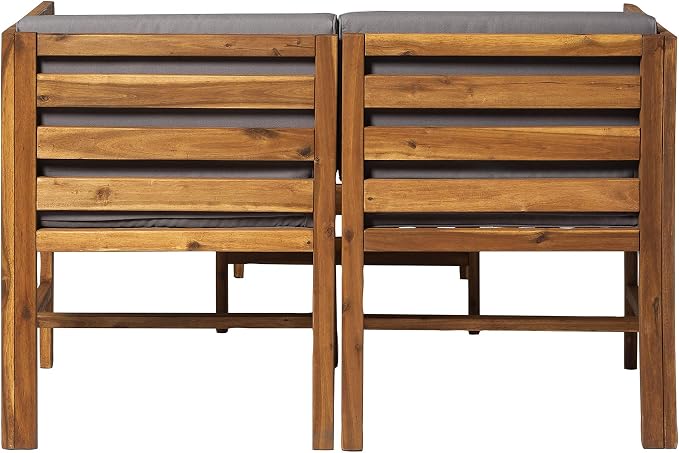 Walker Edison Ravello Contemporary 3 Piece Acacia Wood Outdoor Modular Chat Set with Cushions, Set of 3, Brown