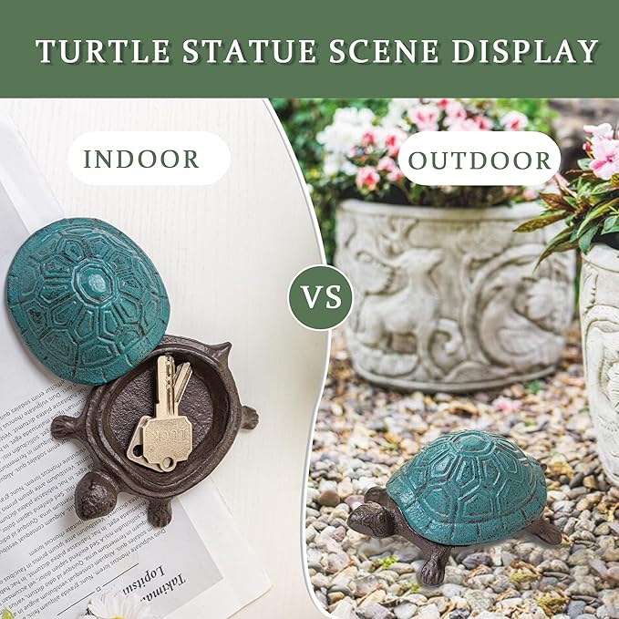 Ionela Turtle Key hiders Outside Garden Hide a Key, Antique Blue | Decorative Hidden Key Holder for Outside, Discreet Hide a Key Rock Alternative, Outdoor Spare Key Storage Box for Garden.