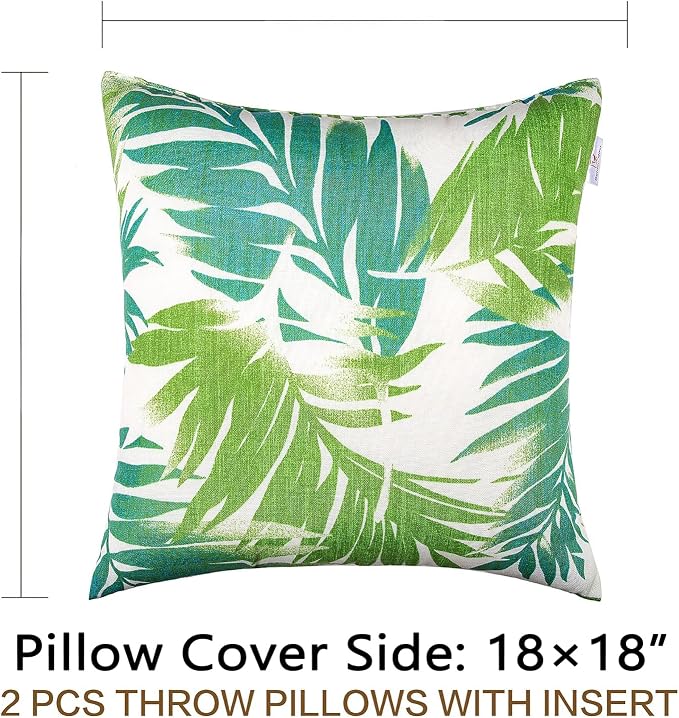 JMGBird 18x18 Teal Outdoor Pillow Leaf Pillow Green Outdoor Pillows | Outdoor Lumbar Pillows Set of 2 with Inserts Waterproof Throw Pillows for Patio Furniture