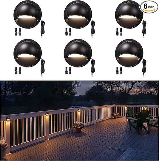 Low Voltage Deck Lights - 12V Landscape Step Lights Outdoor, 5 Color Temperature Dimmable, IP65 Waterproof Integrated Aluminum Lighting Black for Stair Yard Patio Fence 6 Pack