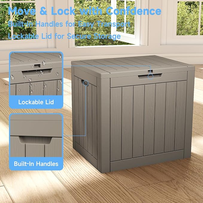 Package Delivery Box, Lockable Resin Outdoor Package, Waterproof Deck Box for Porches, Patios, Indoor & Outdoor Use (35 Gallon, Grey)