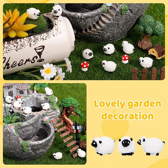 Guiqulai100pcs Mini Resin Sheep Figurines Garden Decor Ornaments（Black） | Cute Sheep In 4 Colors Perfect Indoor Outdoor Garden Landscape Potted Plant Dollhouse Decoration