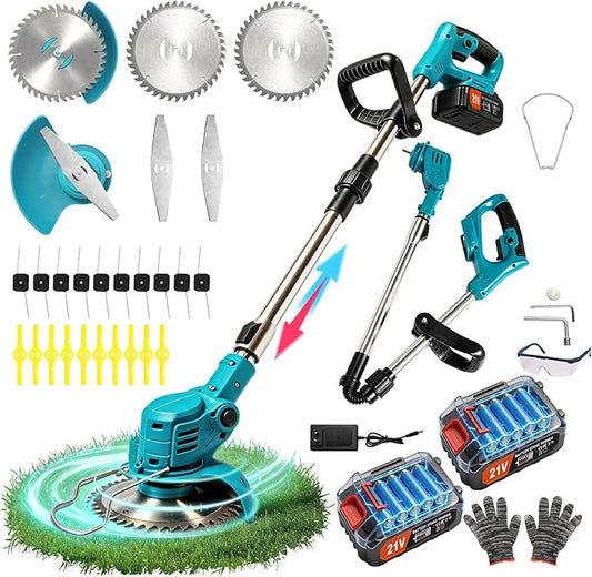 Cordless Weed Wacker Battery Powered, 4-in-1 Battery Powered Weed Eater and Edger with 21V 2.0Ah Battery, Charger, Foldable Electric String Trimmer for Lawn, Garden and Yard