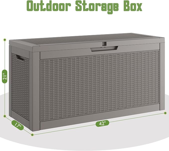 Outdoor Storage Box, 72 Gallon Resin Deck Boxes Outdoor Waterproof For Patio Furniture, Garden Tools, Pool Supplies, Lockable And UV Resistant (Rattan Gray)