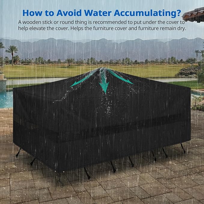 SunPatio Patio Furniture Covers Waterproof, Rectangular Table and Chairs Set Cover, Outdoor Furniture Set Cover with Drawstrings and Taped Seams, All Weather Protection, 110"W x 80"D x 30"H, Black