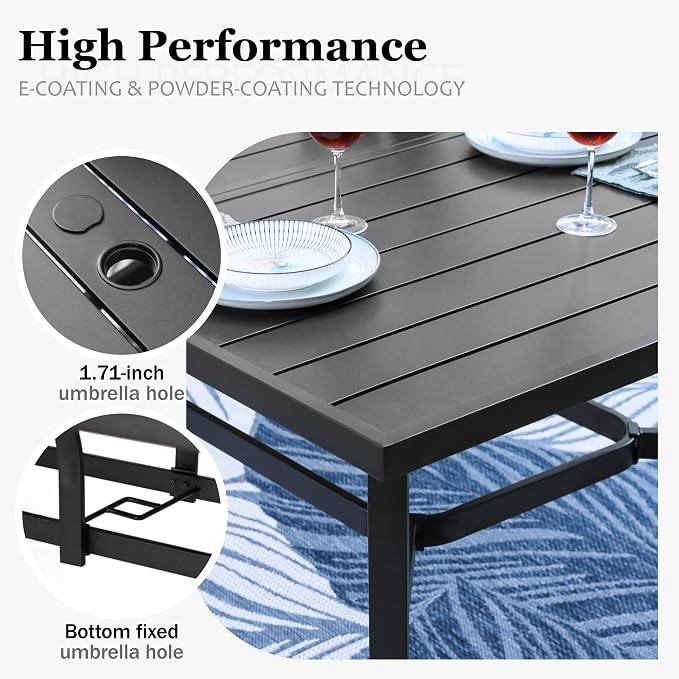 HERA'S HOUSE 9pc Patio Dining Set, 83" Metal Table & Swivel Rattan Chairs | Rectangle table with umbrella hole, 8 cushioned chairs. Waterproof, rust-resistant, all-weather for backyard, porch.