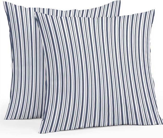 Navy Blue Vertical Stripes Waterproof Outdoor Pillow Covers Set of 2 Home Decor, Pinstripes Apricot Lines Pillowcase Patio Pillow Covers for Couch Bench Patio Furniture Garden 16x16in