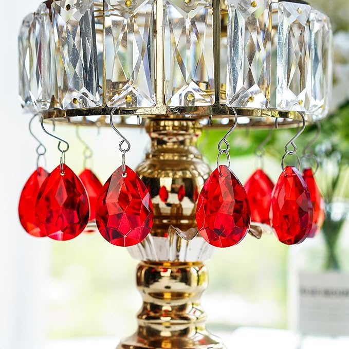 10 Pcs Red Crystal Bauhinia Suncatcher Prisms Chandelier Window Decor | Red Crystal Bauhinia Prisms Suncatcher Pendants 38mm Chandelier Beads Replacement for Window Wedding Party Decor