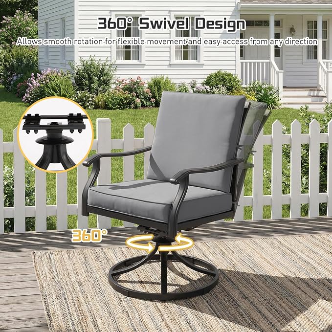 7 Piece Outdoor Patio Dining Set, 62’’ Rectangular Metal Dining Table with Umbrella Hole & 6pcs Patio Swivel Rocking Chairs, Outdoor Furniture Dining Set for Patio, Balcony, Lawn, Garden, Backyard