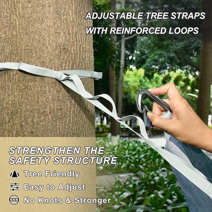 Lighthouse Camping Hammock, Portable Lightweight Single Hammock with Tree Straps and Aluminum Carabiners, 114" x 54" Travel Hammock for Hiking Backpacking Beach