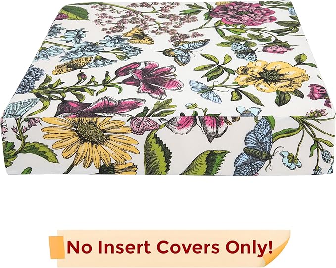 Outdoor Cushion Covers 20 x 20 x 4 inch,Set of 2,Non-Slip Grips Bottom,Replacement Cushion Covers for Garden Patio Furniture Couch Chair,Fade-Resistant Slipcover Only,No Insert(Butterfly Flower)