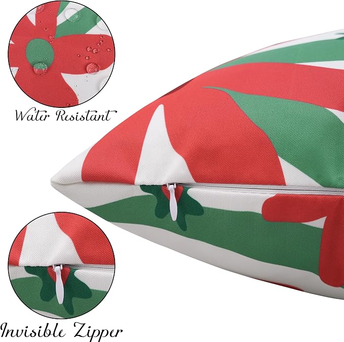 Pyonic Pack of 2 Outdoor Pillows Waterproof 18X18 Inch Spring Boho Floral Water Resistant Decorative Outdoor Pillow Covers for Patio Furniture,White
