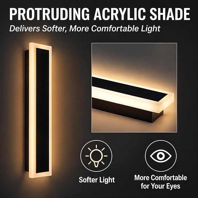 Modern Outdoor Wall Light 2pack 31in, 4.72in Width, Dimmable LED | 3200LM for Garage Front Door Porch, IP65 Waterproof Outdoor Sconce, Cover All Jbox, 3000K-6000K Adjustable, Matte Black