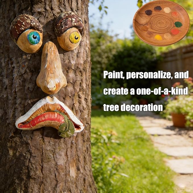 Tree Faces Decor Outdoor, Tree Face Outdoor Statues Old Man Trees Hugger Bark Ghost Yard Art Garden Decoration, Trees Decorations Outdoor for Halloween Easter