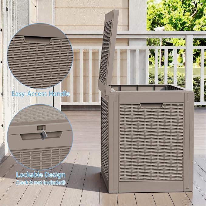 EasyUp 37 Gallon Deck Boxes Outdoor Waterproof, Resin Outside Storage Box for Patio Cushion Furniture Pool Accessories Garden Tools Indoor Outdoor Storage Bench (37 Gallon, Grey)