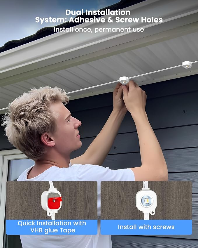 Gefolly Permanent Outdoor Lights Pro, 100ft, 60 RGBW Light, 111 Scene Modes | Double-LED for Daily, Halloween, Christmas, IP67 Waterproof for Outdoor Decor, Works with Alexa, Google Assistant, White