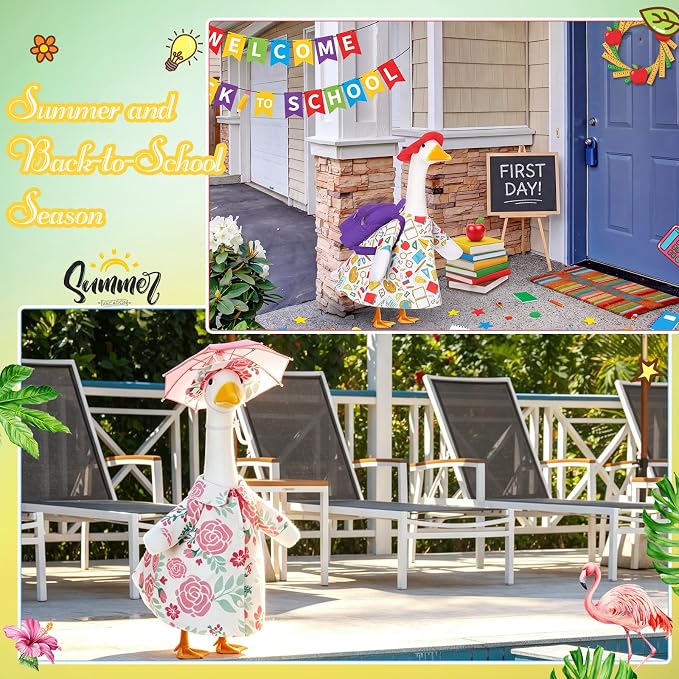 FuWeave 8 Set Holiday Porch Goose Outfits 17'' Goose Clothes Summer Fall Halloween Christmas Winter Thanksgiving Valentine St. Patrick Easter 4th of July Lawn Porch Geese Costume for Patio Yard Decor