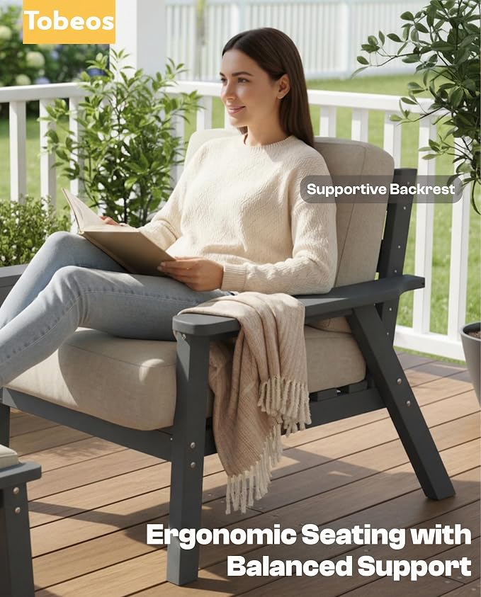 HDPE 5 Piece Patio Furniture Set, Outdoor Couch with Washable Thick Beige Cushions & Coffee Table, Outdoor Sectional Furniture for Backyard, Deck, Lawn, Porch (Gray Frame)