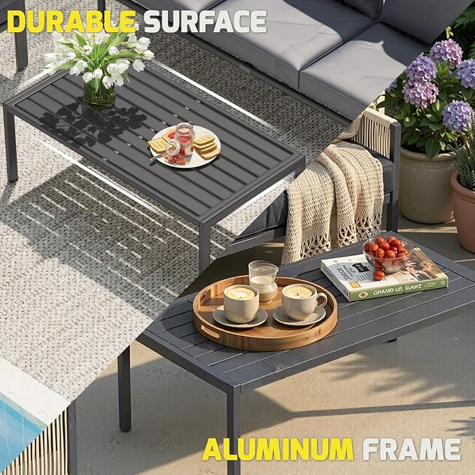 AECOJOY Aluminum Patio Furniture Set 10 Seats Outdoor Sectional Couch with Coffee Central Table Patio Conversation Sets for Porch Deck (Dark Grey, 8PCS, 10 Seat)