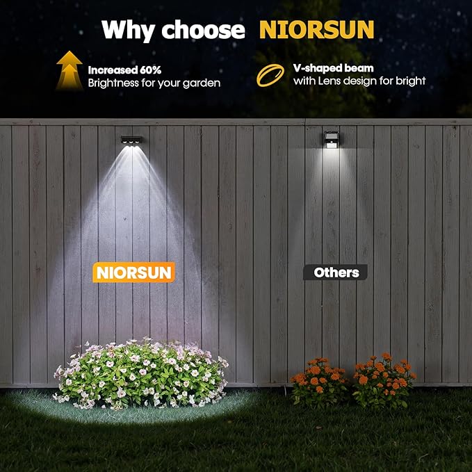 NIORSUN Solar Fence Lights,12 Pack Solars Deck Light,RGB Color,Outdoor Bulb Waterproof Led IP65,Power Patio Lamp with Lenses for Outside/Backyard/Railing/Yard(Black)