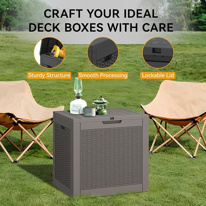 Bifanuo Outdoor Storage Box, 35 Gallon Deck Boxes Waterproof, Resin Storage Cabinet Multi Functional Storage Bench For Gardening Tools, Pool Supplies, Patio Furniture, Lockable