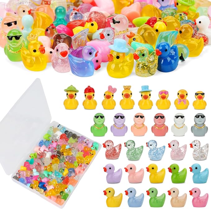 80 Pcs Mini Resin Ducks for Decorations, Tiny Duck Animals Figures to Hide | Plastic Glitter Little Ducks Glow in The Dark for Fairy Garden Dollhouse Miniature Landscape Fish Tank Aquarium Home Decor
