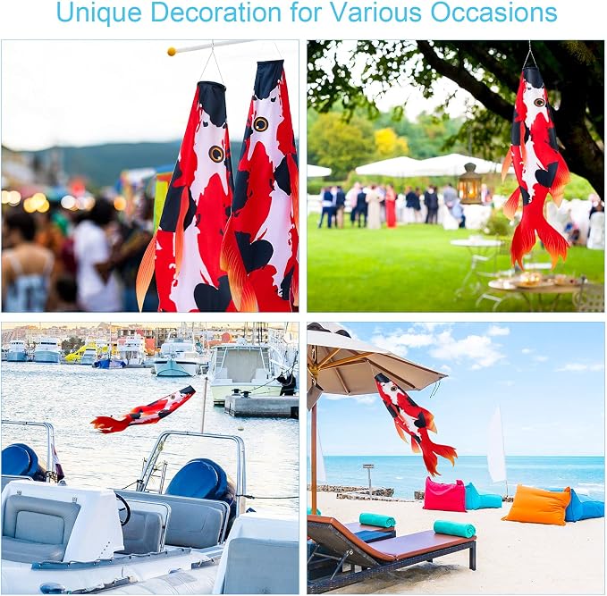 Boao Realistic Fish Windsock Red Fish Windsock Red Koi Fish Outdoor Decor Windsock Flag Hanging Decor for Wall Tree Front Patio Lawn Garden, Party and Festival Decoration, 46 Inches (2 Pieces)
