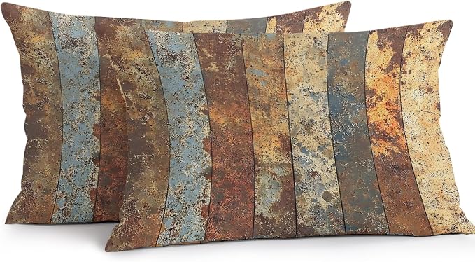 Brown Gray Outdoor Pillow Covers 20x12 Inch Lumbar Pillow Covers Set of 2 Waterproof Decorative Throw Pillow Cases Farmhouse Abstract Gradient Wooden Grain Cushion Covers for Patio Furniture Garden