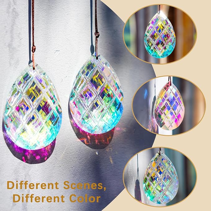 Set 2 Crystal Sun Catcher Prisms Pendant for Window Hanging Decor,3inch | AB Colored,Crystal Suncatchers,Rainbow Maker,Light Catcher For Home Indoor Garden Christmas Tree Ornament,Gift FOr Women