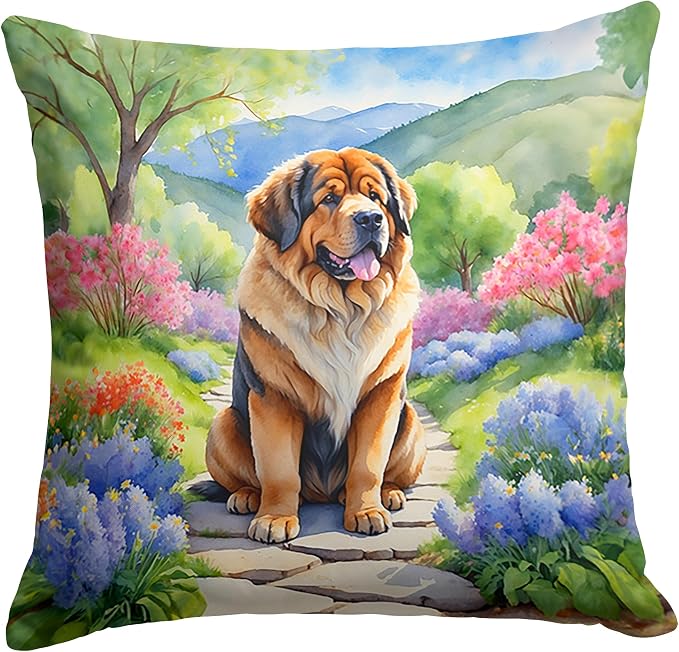 Caroline's Treasures Tibetan Mastiff Spring Path Throw Pillow Machine Washable, Indoor Outdoor Decorative Pillow for Couch, Bed or Patio, 18Hx18W