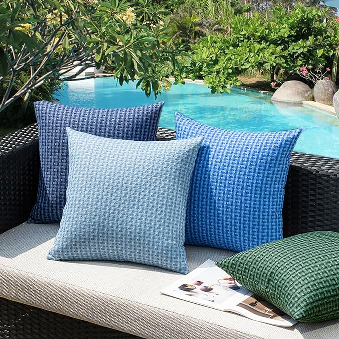 Kevin Textile Outdoor Waterproof 12"x20" Pillow Covers 2 Pack, Dark Green | Water Resistant Weaving Faux Linen Texture Throw Pillow Covers, Outside Decorative Pillowcases for Garden Patio Balcony Couch