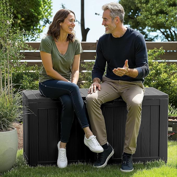 90 Gallon Waterproof Outdoor Storage Box,Deck Boxs for Outdoor and Indoor Use,Deck Storage Box for Picnic Supplies,Gardening Tools,Lockable and Easy to Install