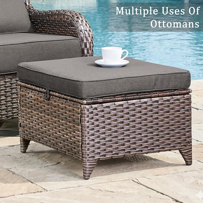 Luxury 6" Thick Cushion 11 Pieces Wicker Patio Furniture Set with 41”Fire Table, Outdoor Conversation Set with Swivel Rocker Chairs Set of 4 and Patio Couch for Deck Porch Yard and Poolside