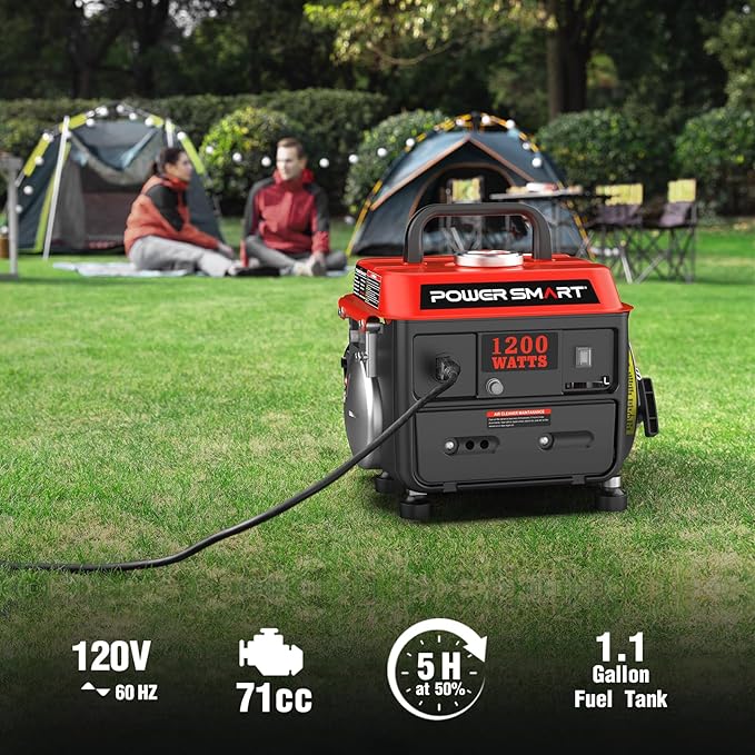 PowerSmart 1200W Portable Gas Powered Generator, 71cc 2-Stroke Single Cylinder Engine, 900W Rated, Ultralight 39 lbs for Camping, Tailgating, Fishing & Emergency Home Use, EPA Compliant