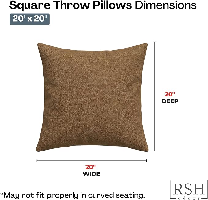 RSH DECOR Square Throw Pillows Set of 2, 20" x 20", Outdoor Pillows Waterproof, Outdoor Pillow Covers, Pillow Covers for Couch, Canvas Sepia, Made in USA