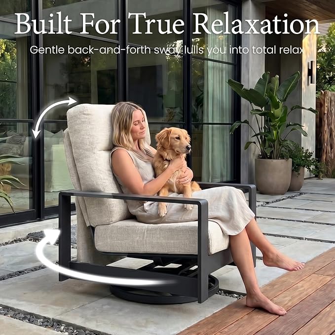LayinSun 5-Piece Patio Furniture Set, Outdoor Aluminum Conversation Set with Swivel Chair and 6" Thick Cushions, Modern Sectional Sets for Balcony Backyard Pool