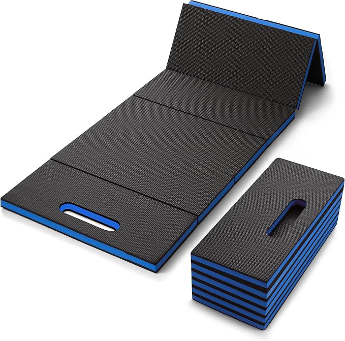 Folding Kneeling Pad, 1 Inch Thick Compact Mechanic Mat, Blue | 47.24 x 15.74 Inch 6-Panel Firm Foam Pad with Tool Pockets, Carry Handle and Water-Resistant Textured Surface