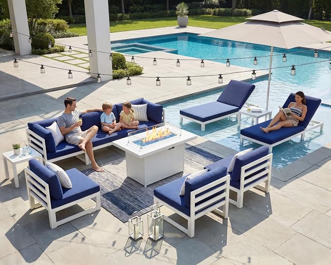 NICESOUL 11 Piece Oversized Luxury Aluminum Outdoor Sectional Sofa with Lounge, Weather Resistant Modular Patio Furniture Set, 500 lbs Heavy Duty Conversation Couch for Poolside Garden, Navy Blue