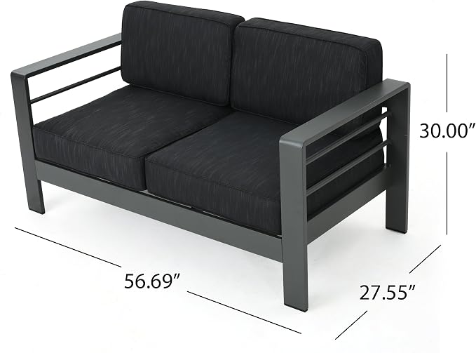 Coral Bay Outdoor Grey Aluminum 5 Piece Loveseat Chat Set with Fire Table (Dark Grey)