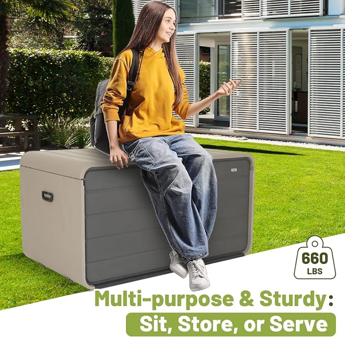 Resin Deck Box 160 Gallons, Large Heavy Duty Outdoor Storage Box, Lockable Waterproof Patio Outside Storage Box for Patio Furniture, Tools, Pool Supplies